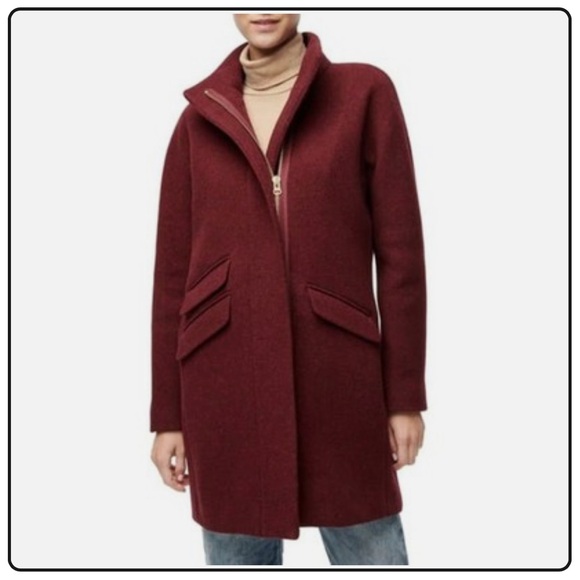 J. Crew Burgundy Cocoon Italian Stadium Cloth Wool Winter Long Coat - Picture 2 of 14